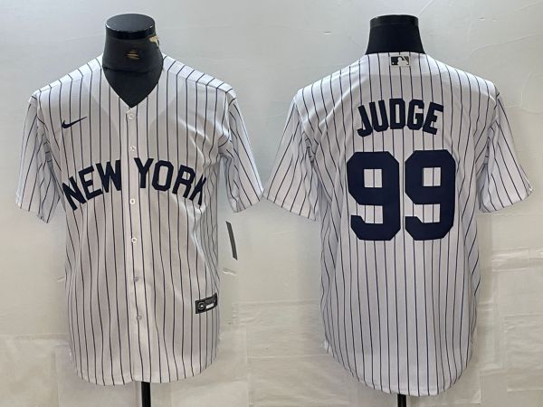 Men New York Yankees #99 Judge White Stripe Game Nike 2024 MLB Jersey style 1